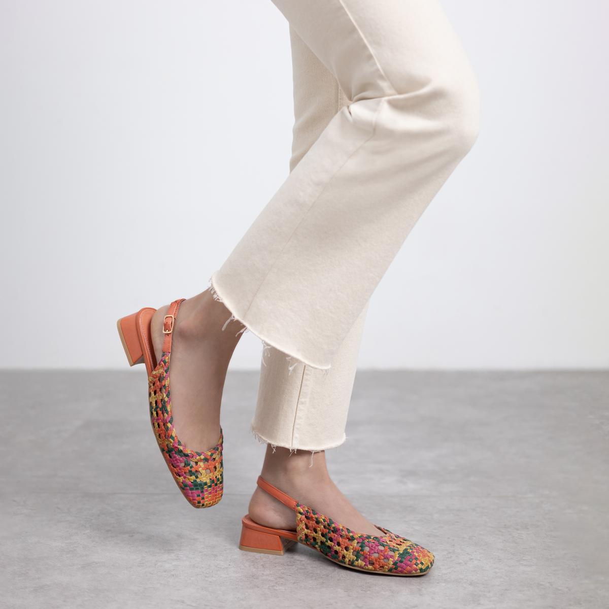 Chaussure Ballerine Talon Entreprise Boucle orange, CARMELA