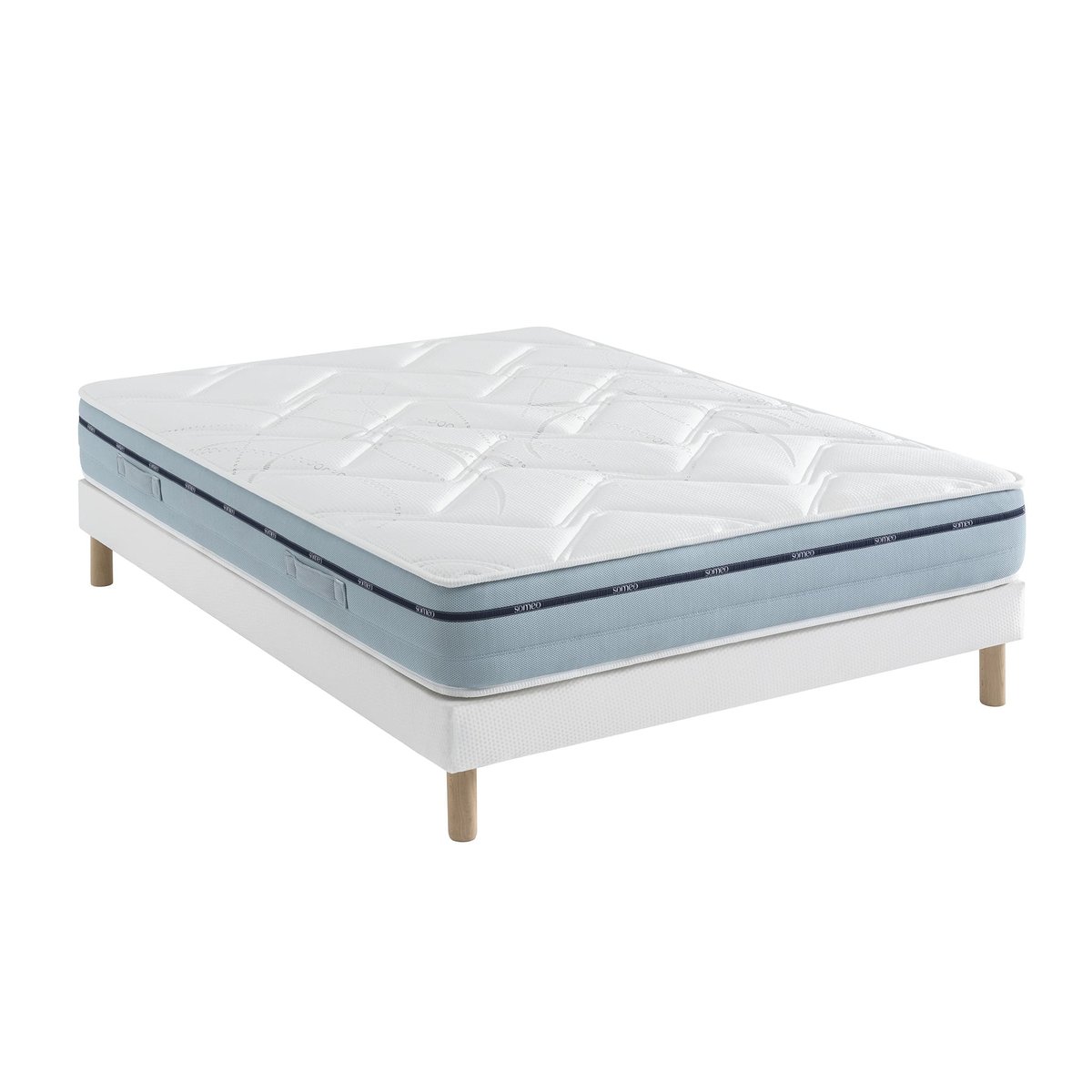 Ensemble matelas mémoire de forme, sommier Lune et pieds Songe 500 blanc, SOMEO