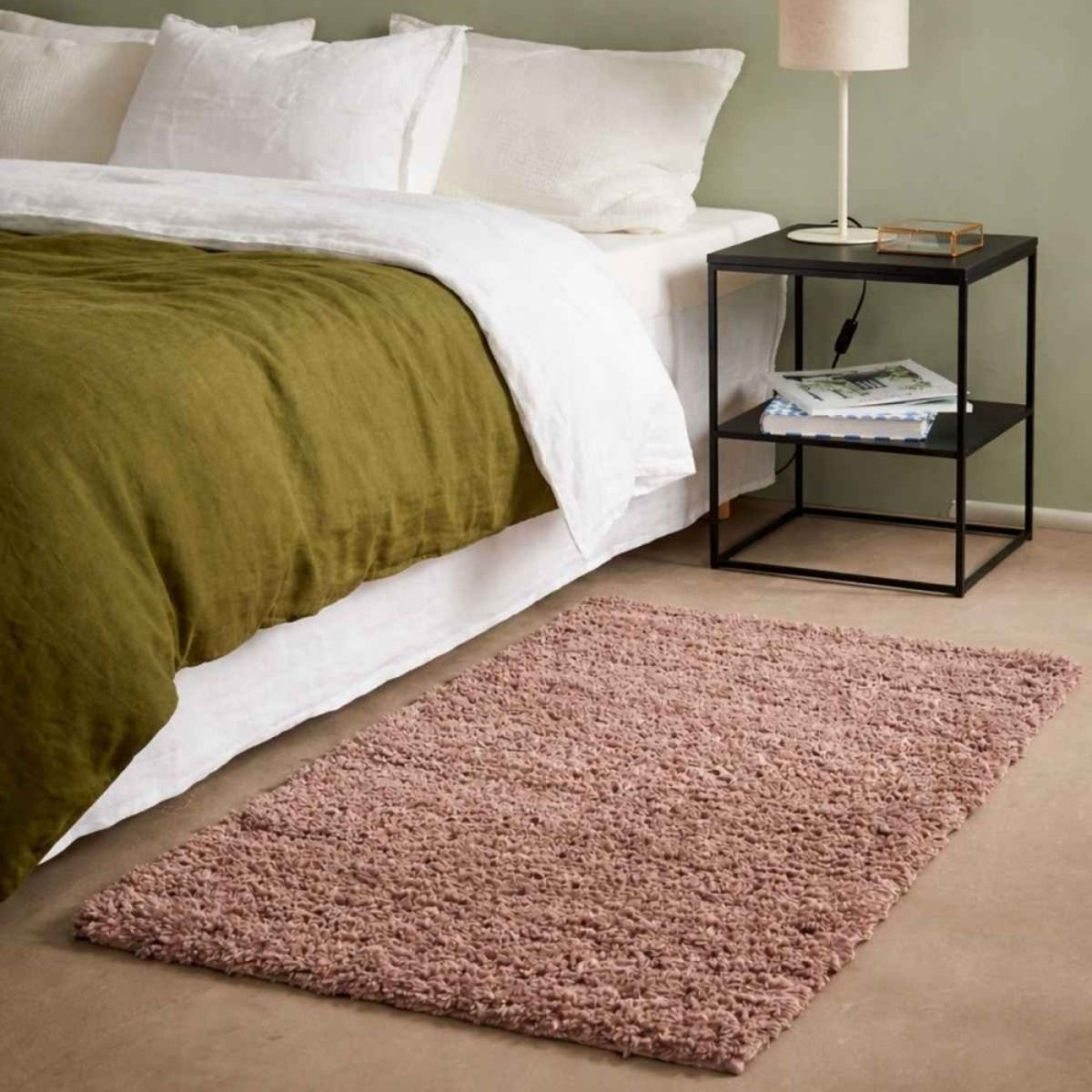 Tapis descente de lit poils longs 60x110cm taupe, ORNAMI