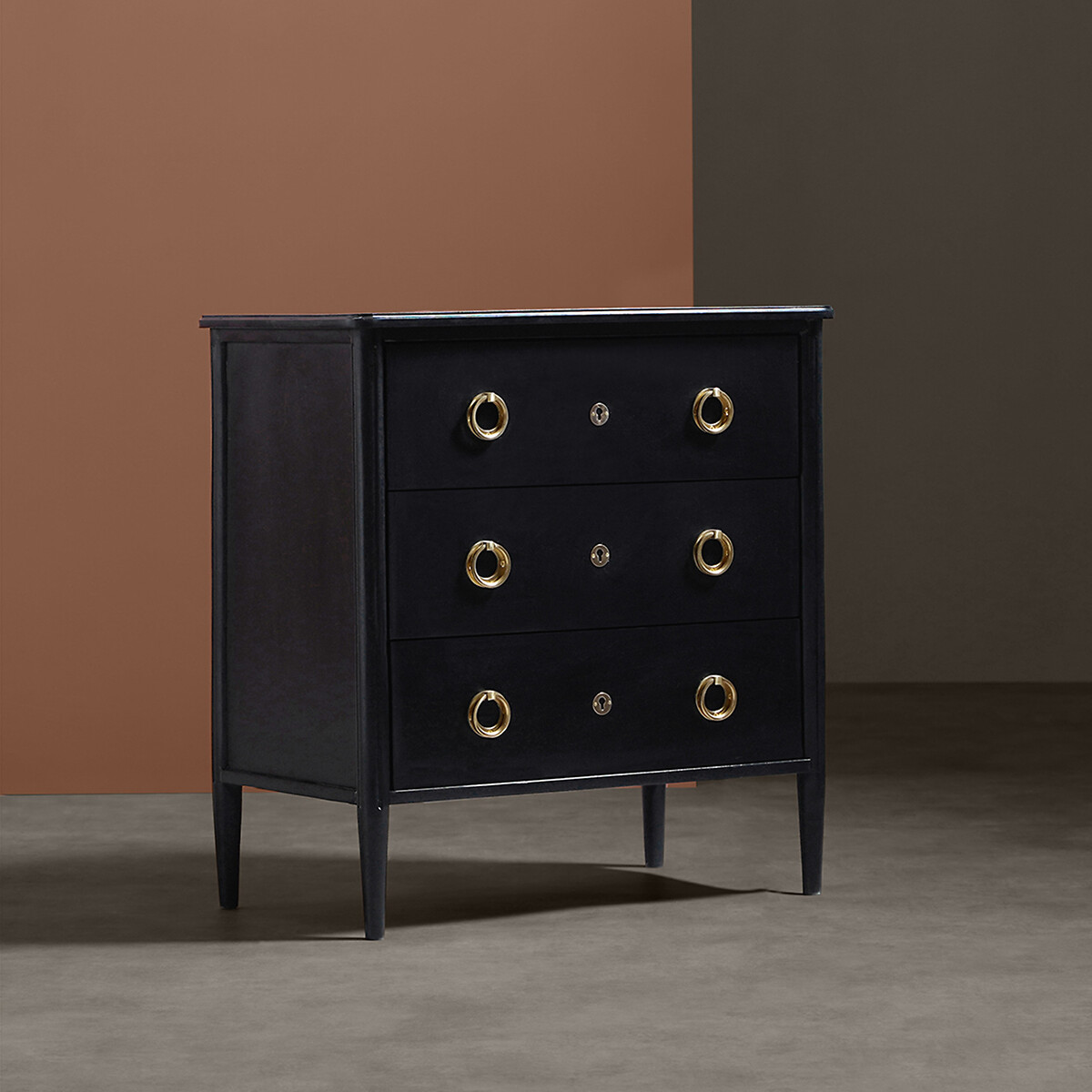 Reyna Mango Wood 3 Drawer Chest Of Drawers black, SWOON