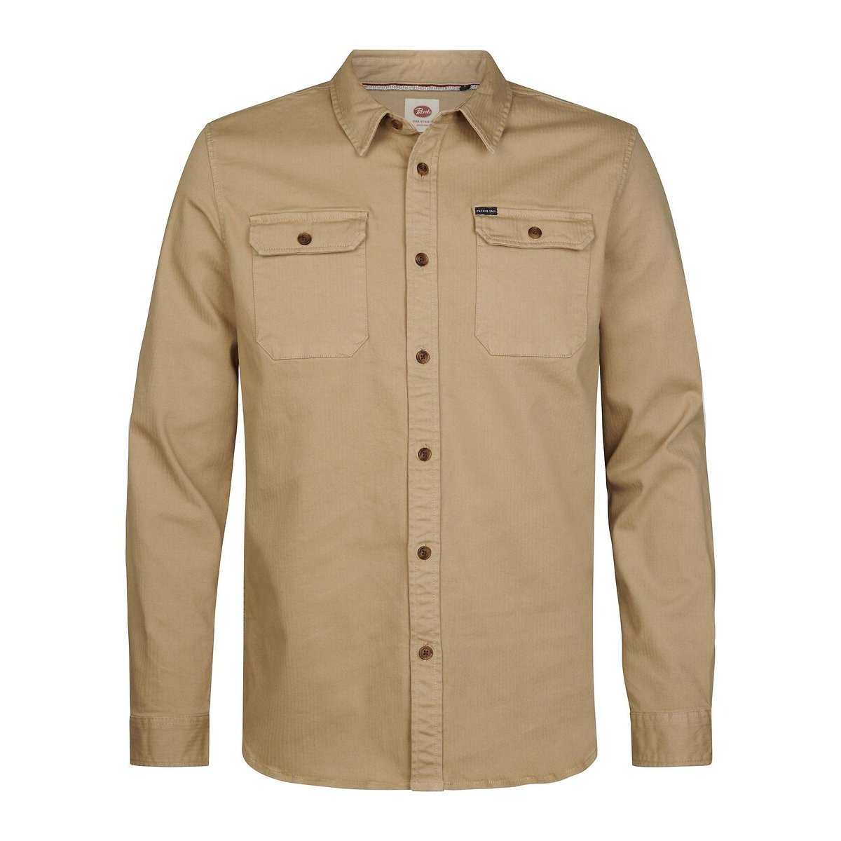Chemise droite unie, manches longues camel, PETROL INDUSTRIES