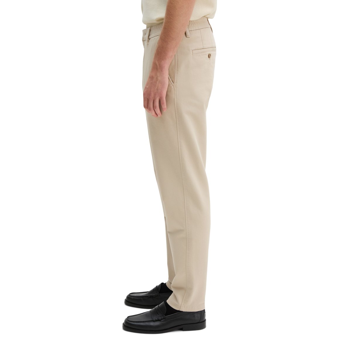 Chino modèle Morot Jogger tapered en satin de coton bio élastique beige, MARC O'POLO