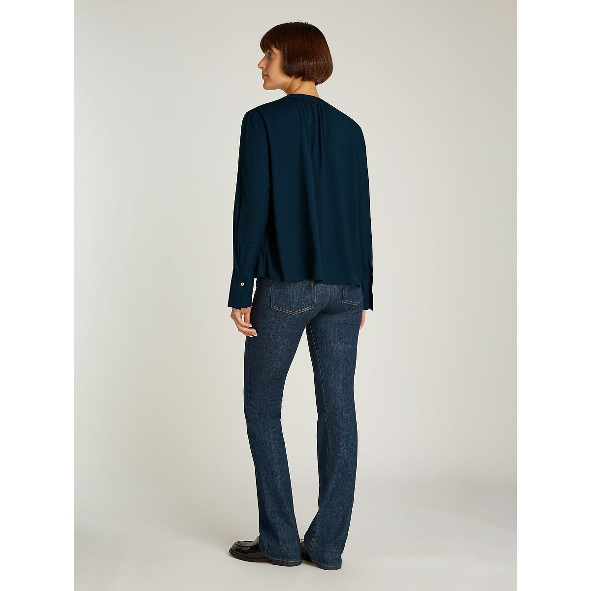 Blouse met V-hals en lange mouwen marine , TOMMY HILFIGER