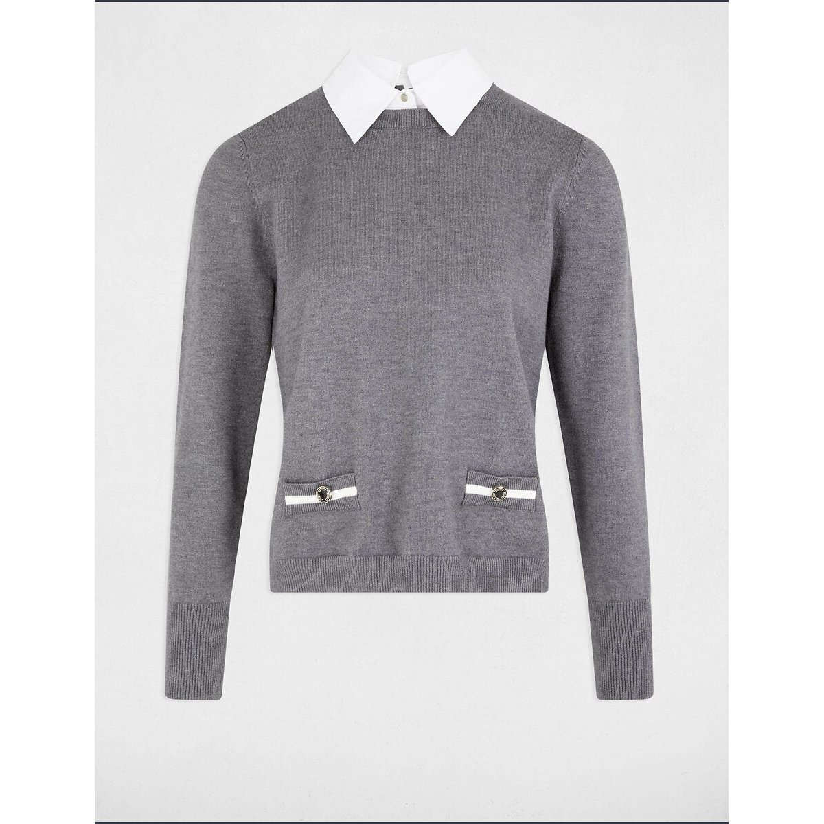 Jumper with Shirt Collar mid-grey, MORGAN