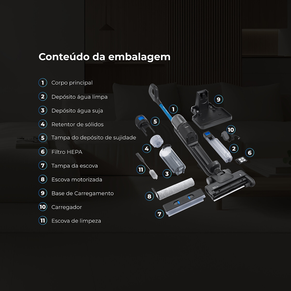Aspirador Vertical Sem Fios Aqualine Clean&Go 1691FL, FLAMA preto , FLAMA