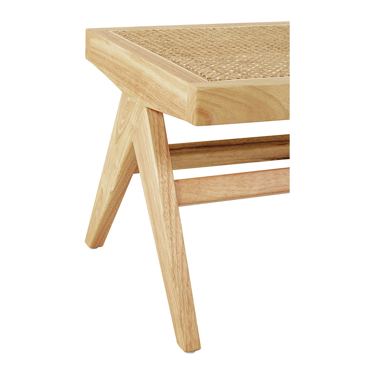 Banc MENA velours hévéa finition bois blond vert, BLANC D’IVOIRE