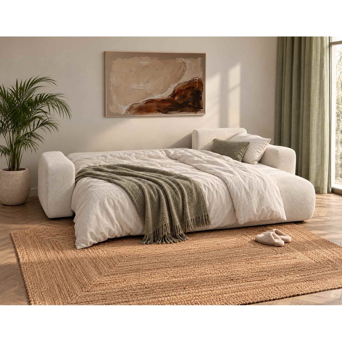 Canapé d'Angle Convertible en Tissu 4 places - MANON beige, BEST MOBILIER