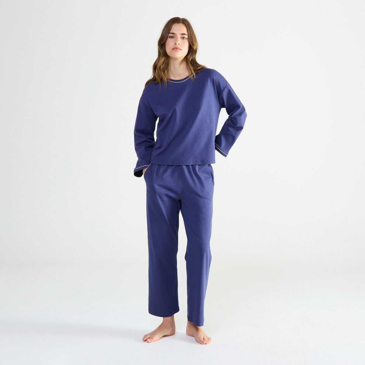 Pyjama col rond en coton MYSTÉRIEUSE marine, LAURENCE TAVERNIER