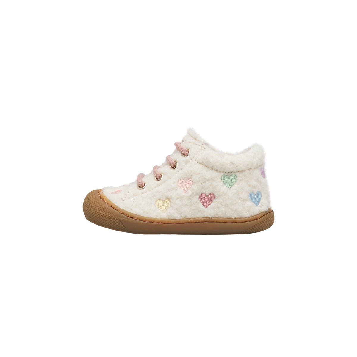 Chaussons premiers pas en laine COCOON EMBR.LOVE blanc-rose, NATURINO