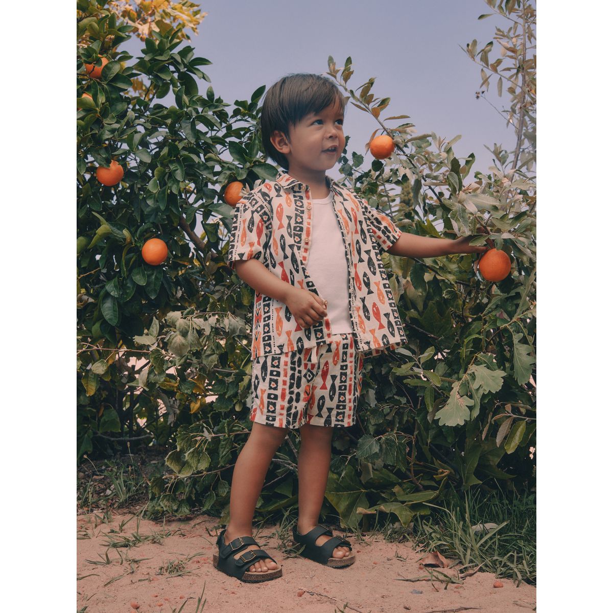 Chemise et short à imprimé intégral imprimé intégral écru à poissons, NEXT