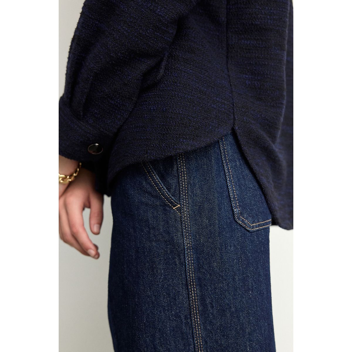 Veste-chemise boutonnée en maille bouclée bleu marine, NEXT