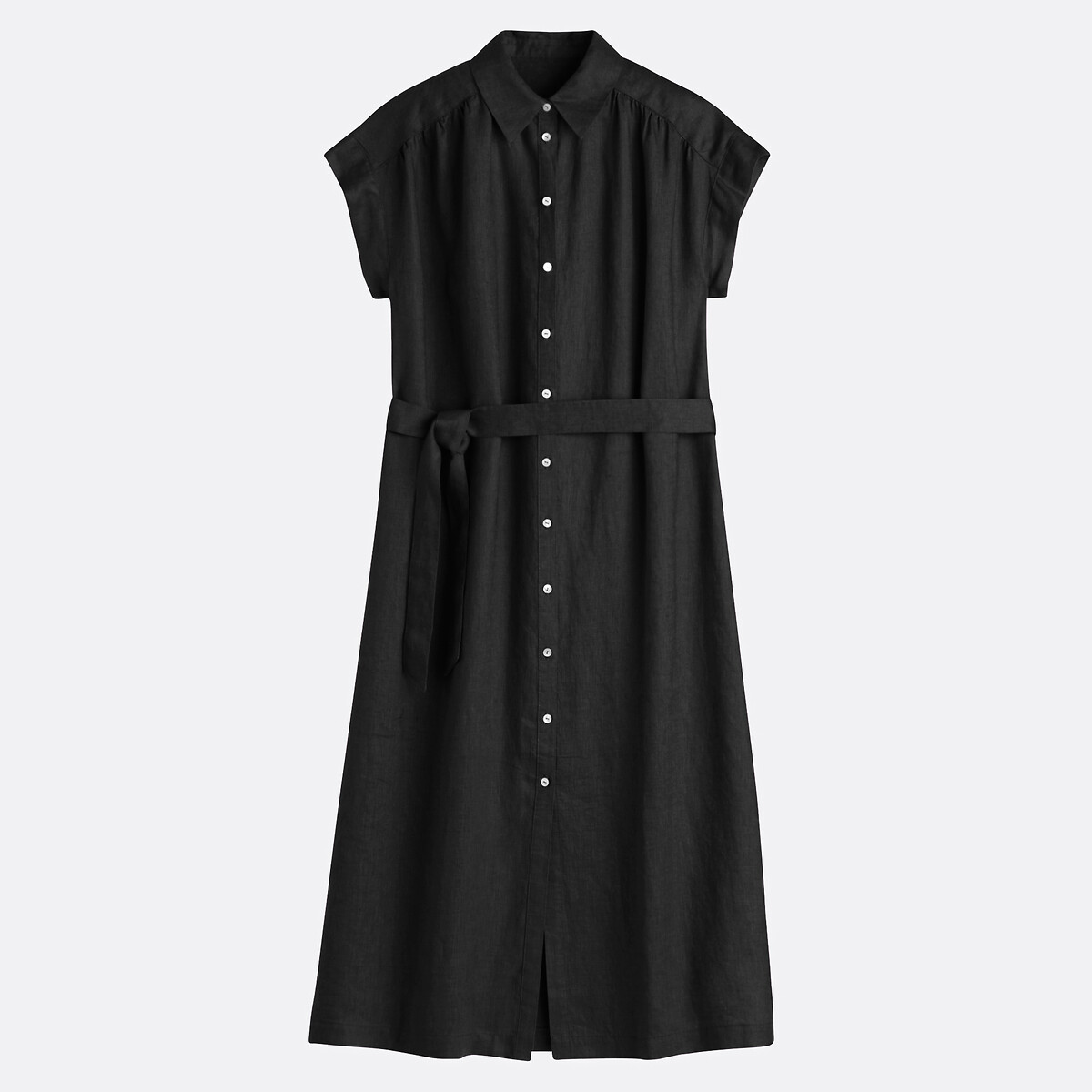 Robe en lin à manches courtes Signature HELOÏSE noir, LA REDOUTE COLLECTIONS