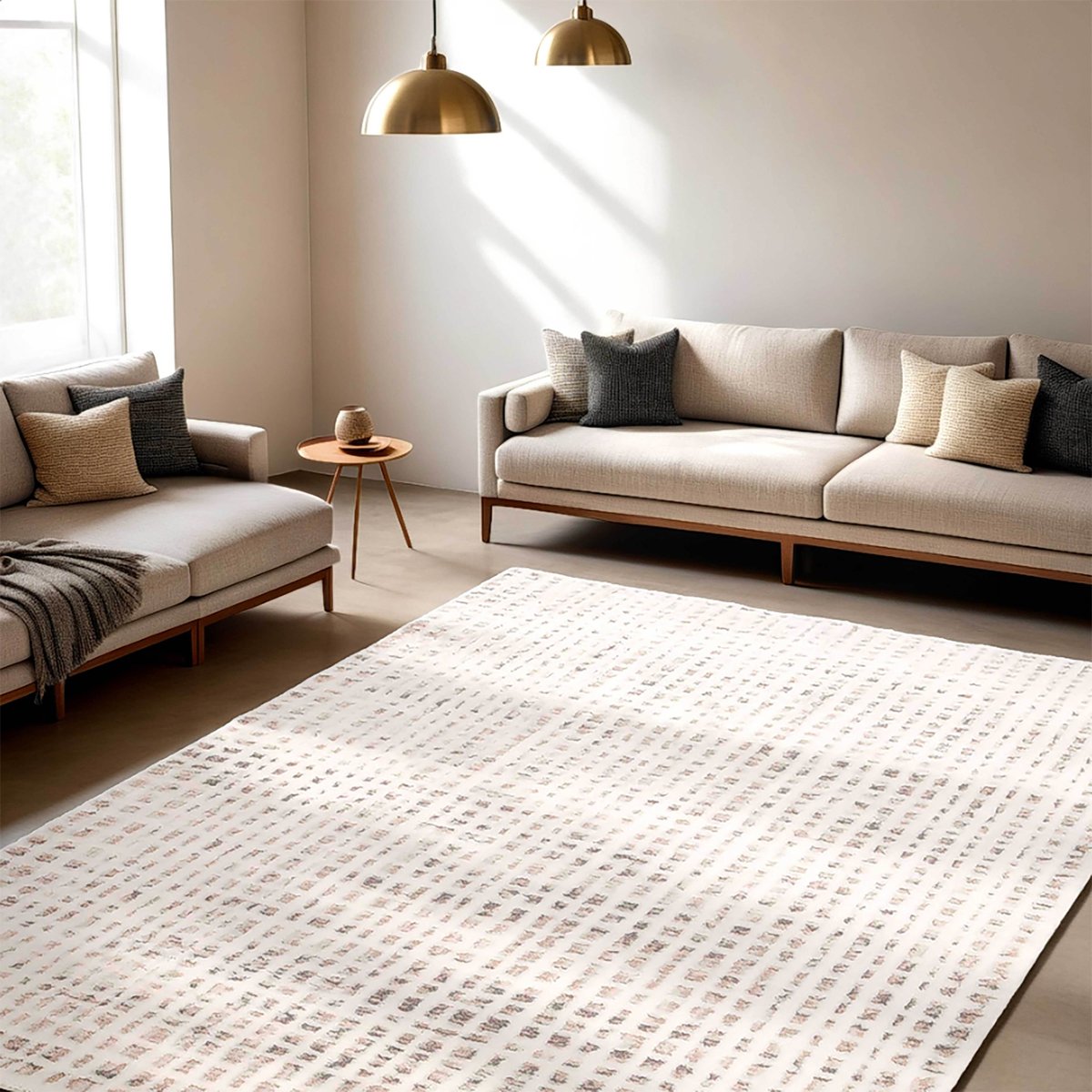 Tapis shaggy en polyester et polypropylène, ALBIA blanc, OVIALA