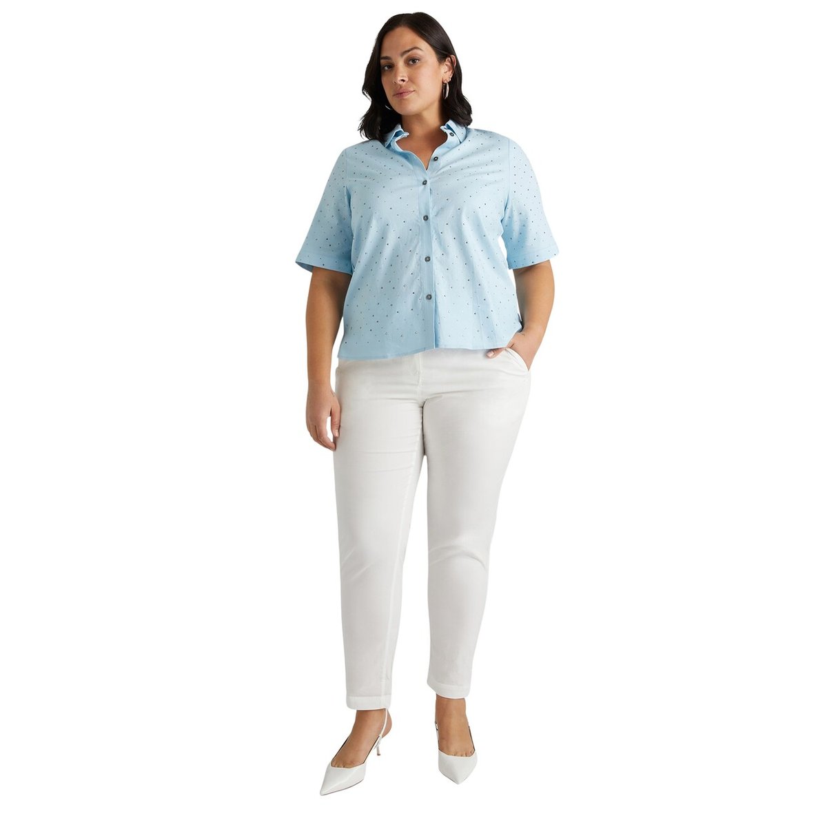 Pantalon en coton extensible et lyocell blanc, FIORELLA RUBINO