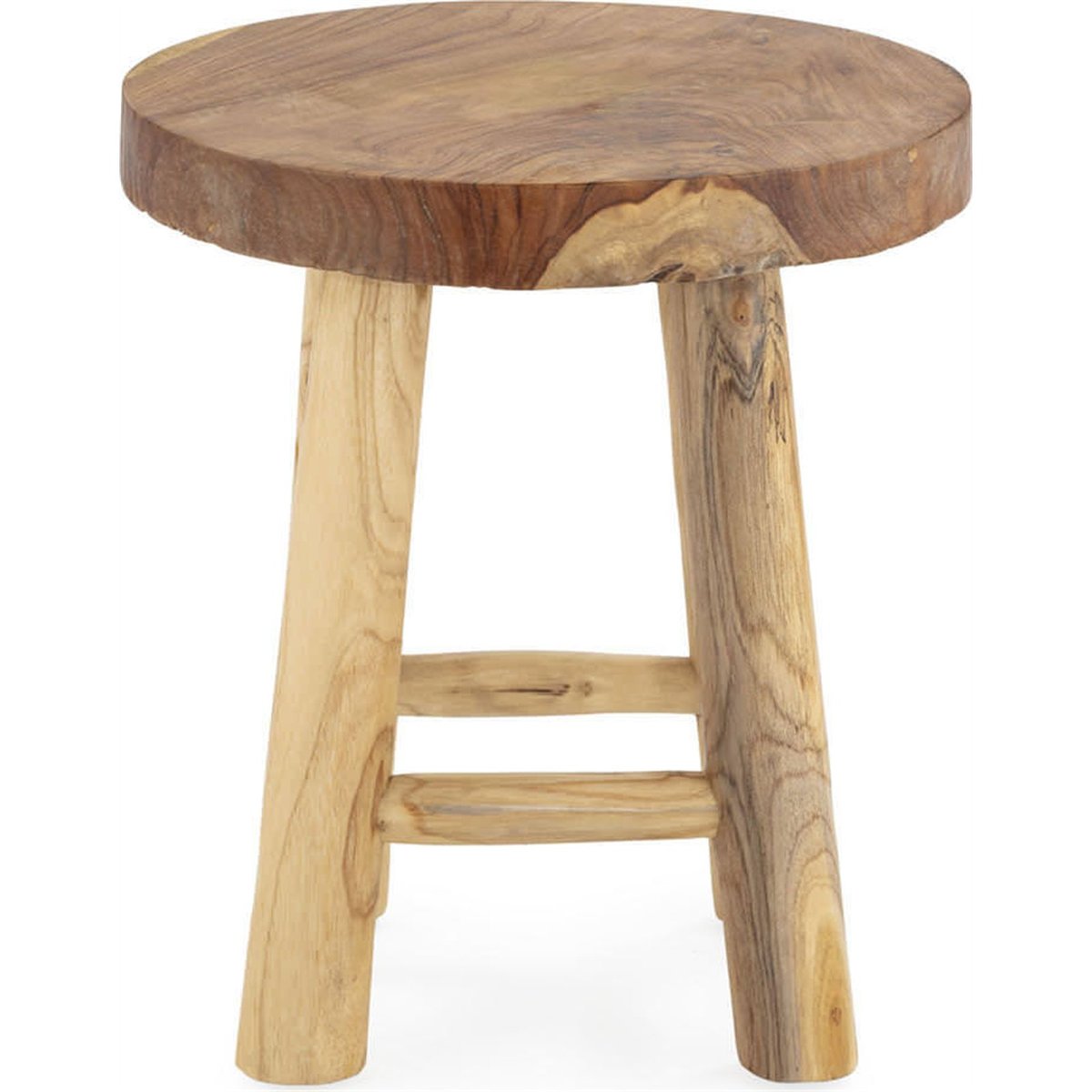Tabouret rond en bois de teck naturel, RECOLLECTION