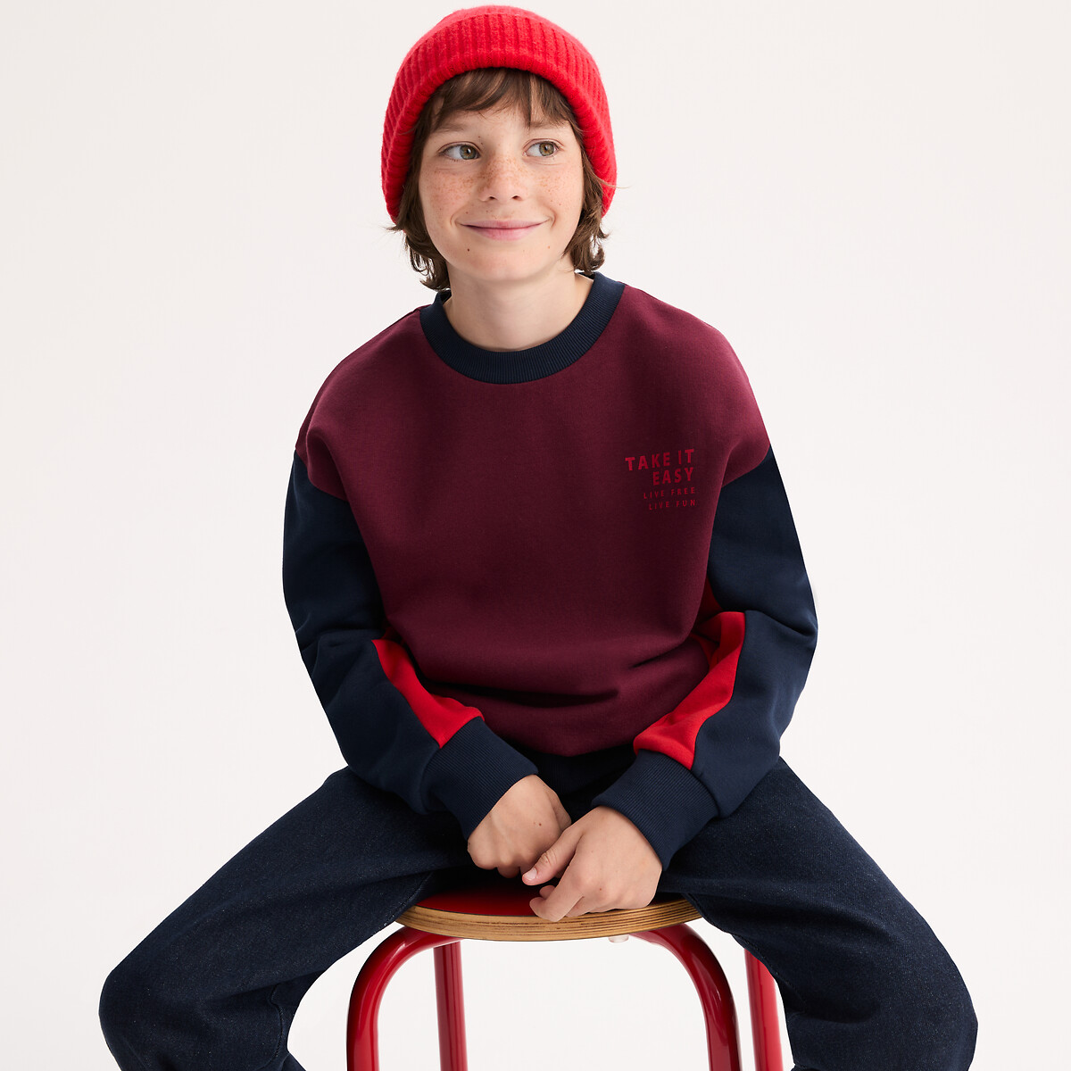 Sudadera con motivo estampado en el pecho rojo/azul oscuro, LA REDOUTE COLLECTIONS