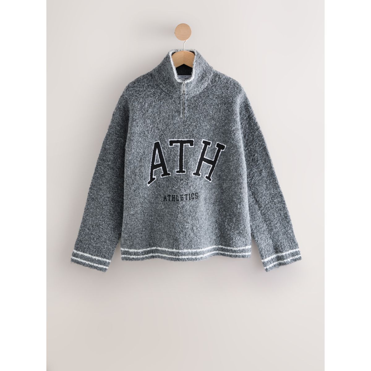 Pull bouclé sport à col zippé gris anthracite, NEXT