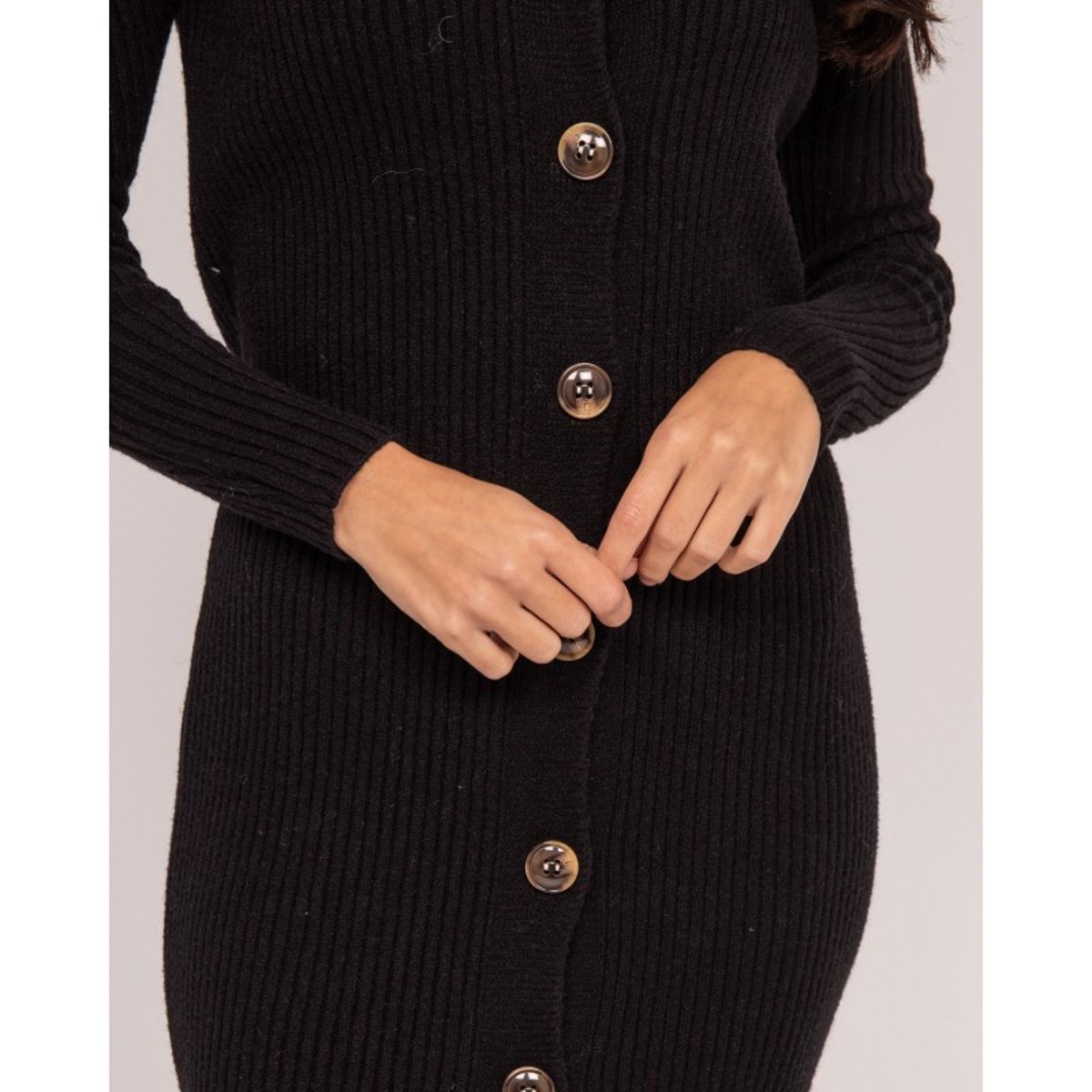 Robe Longue Maille Côtelée Iverny noir, DONA LISA