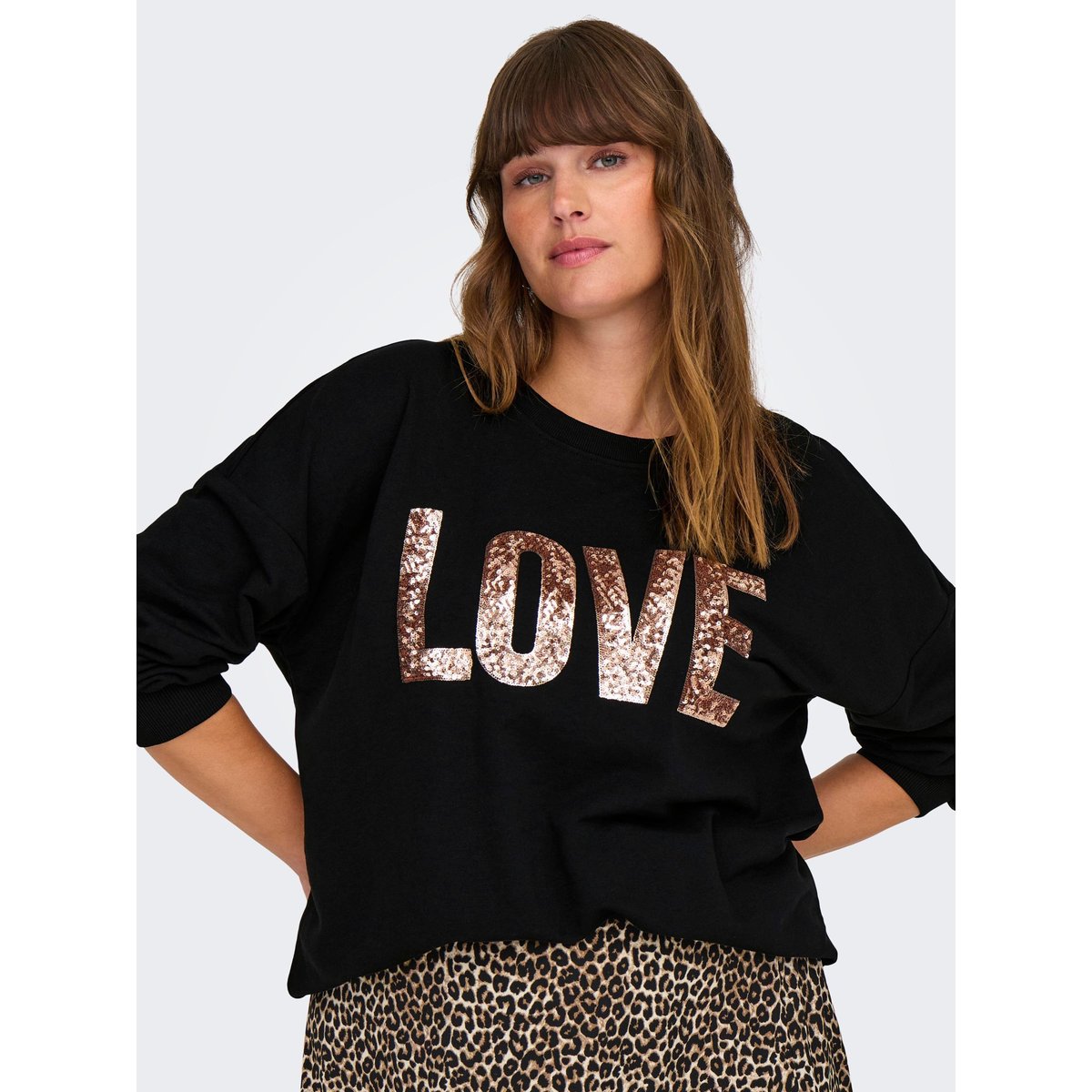 Sweat col rond, manches longues noir, ONLY CARMAKOMA
