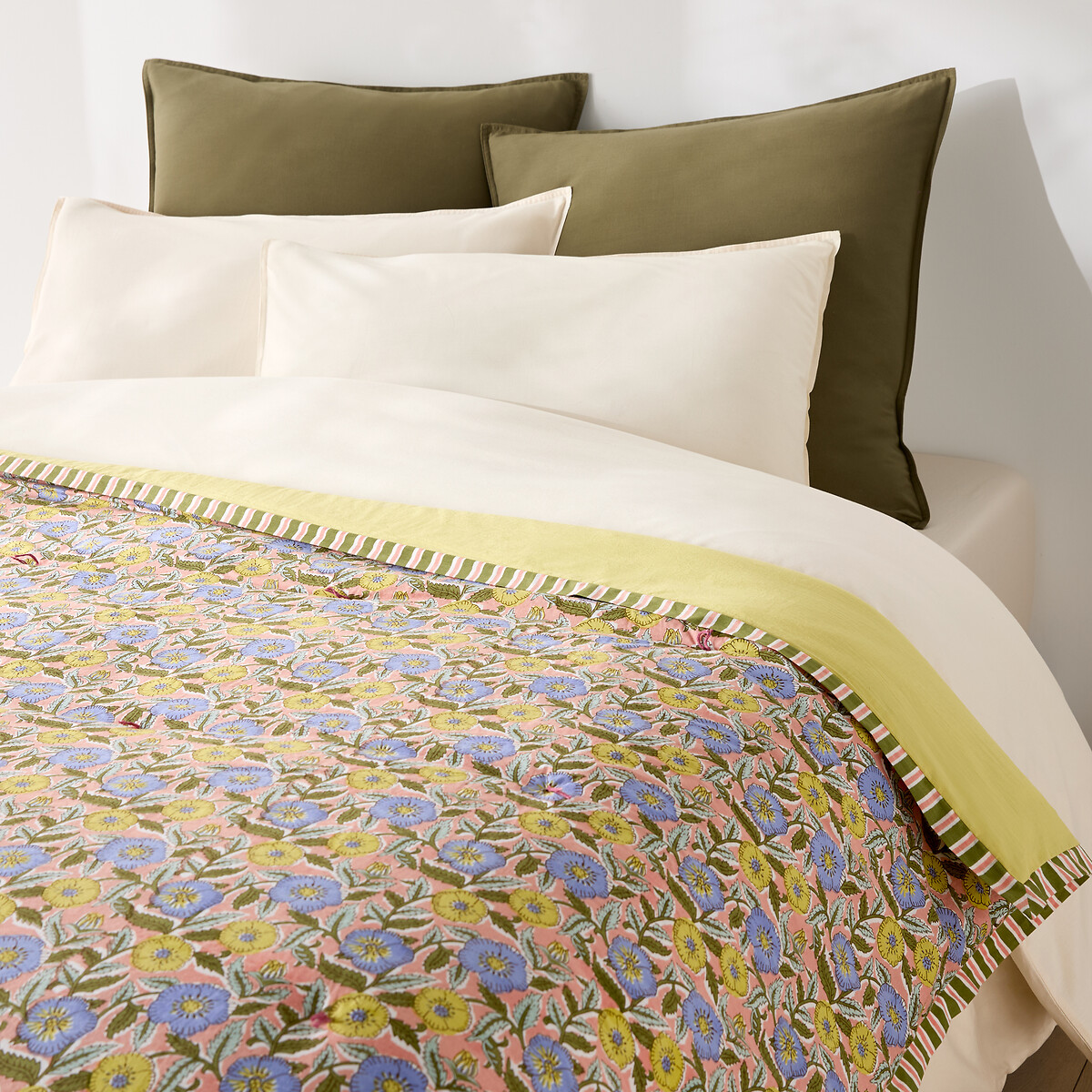 Édredon matelassé imprimé floral voile de coton, BALKA imprimé fleurs, LA REDOUTE INTERIEURS