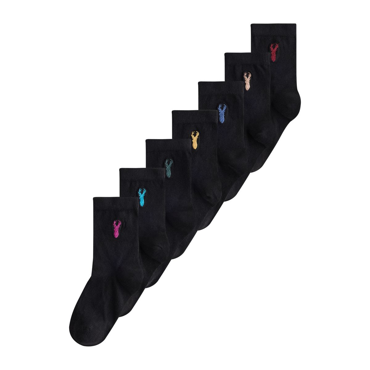 Chaussettes brodées en coton, 7 paires cerf noir, NEXT