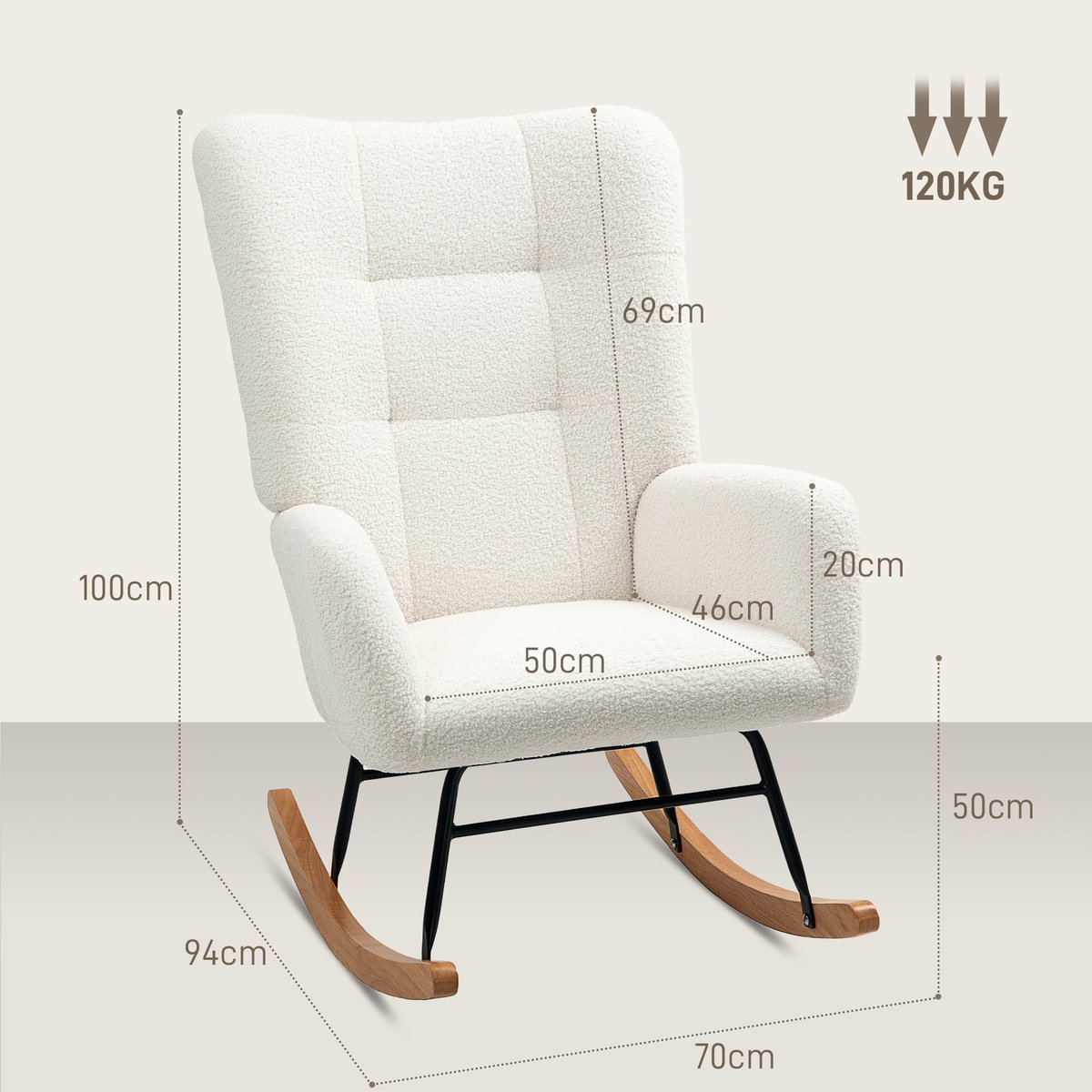 Fauteuil à bascule Laine bouclée Crème crème, HOMCOM