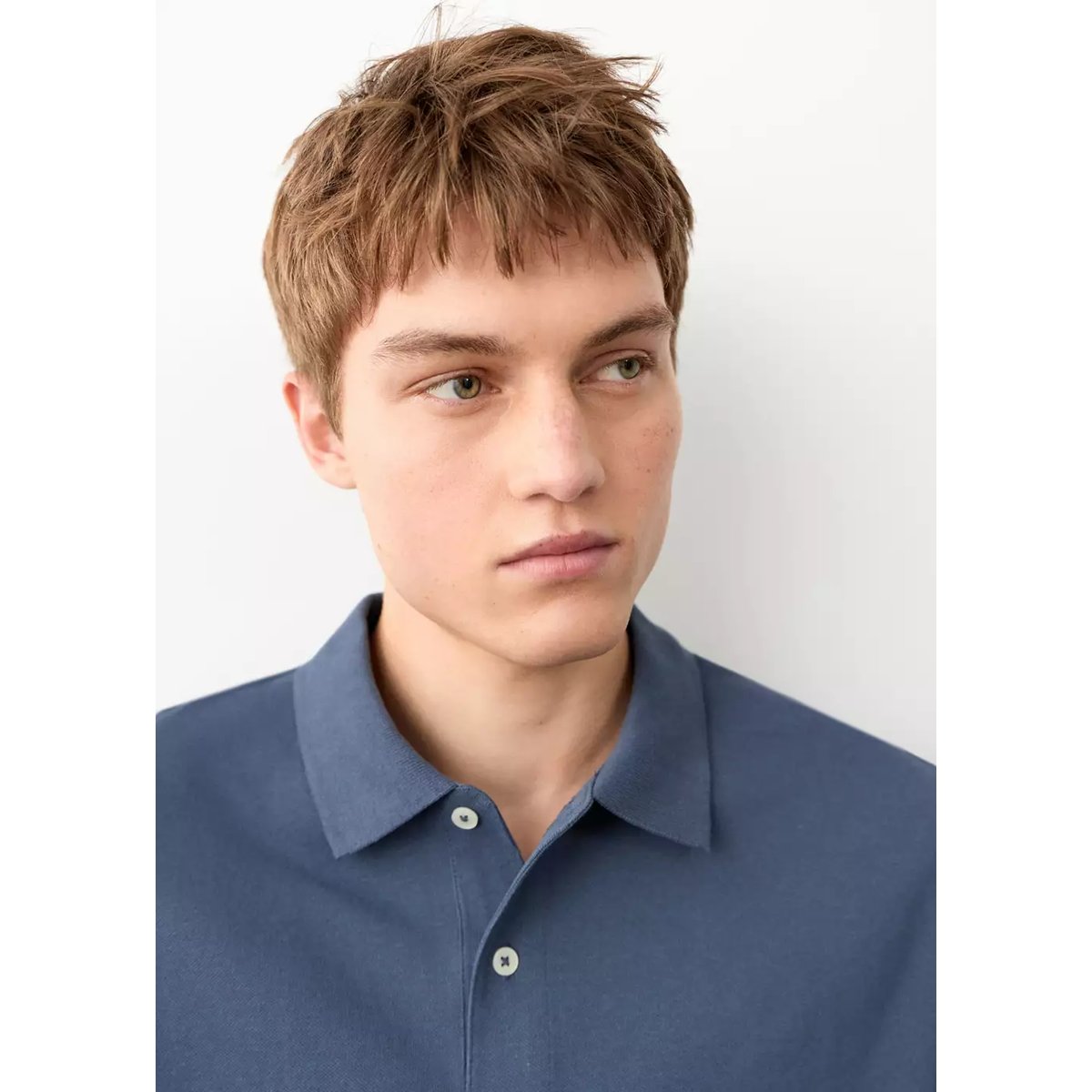 Polo coton manches courtes bleu marine, MANGO TEEN