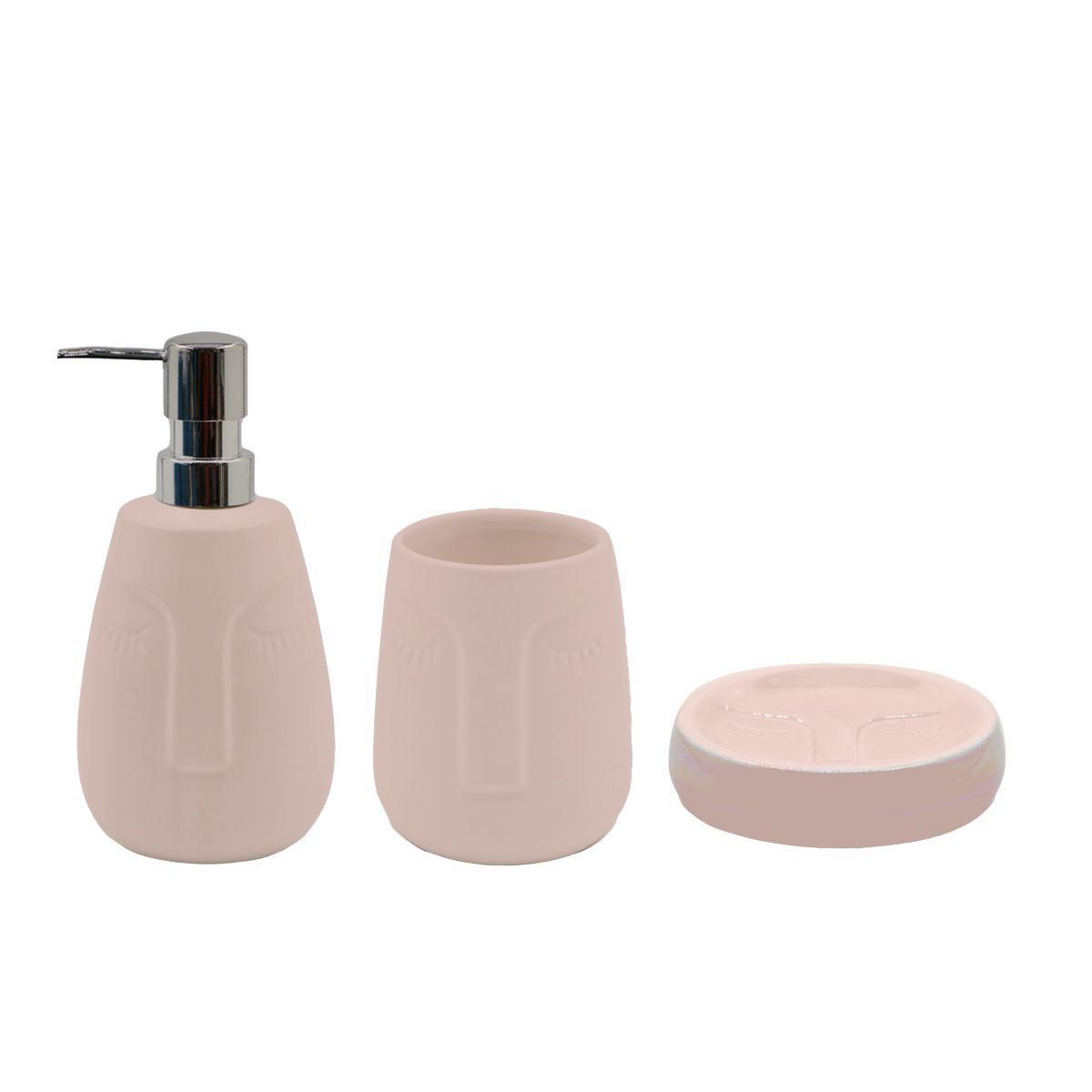 Set salle de bain visage 3 pièces céramique MOAI rose, GUY LEVASSEUR