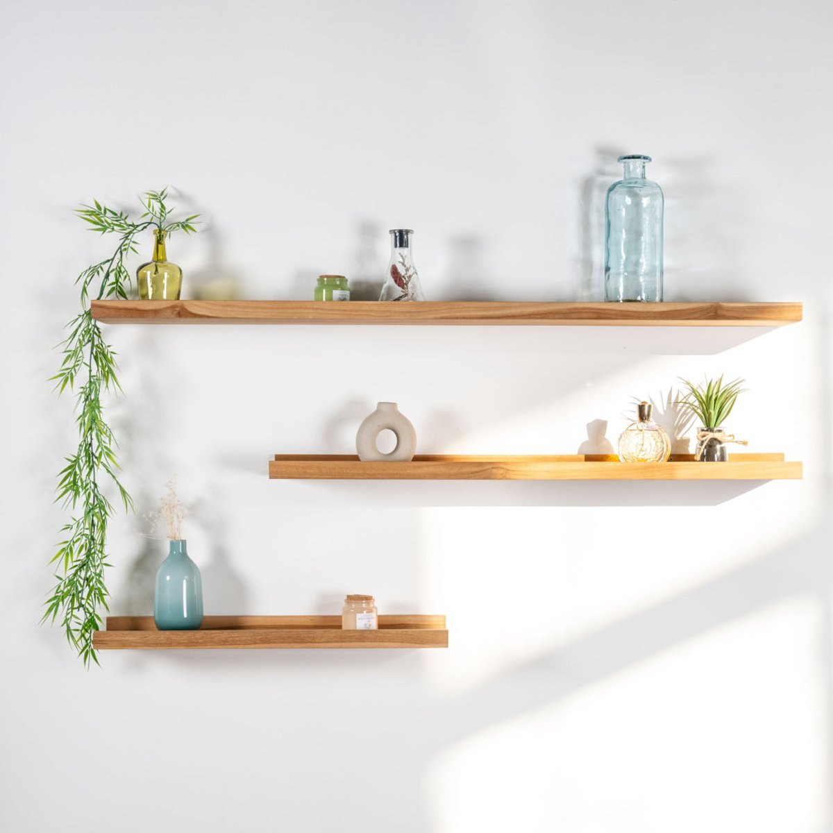 Tablette étagère Helvine salle de bain en teck massif 90cm naturel, WANDA COLLECTION