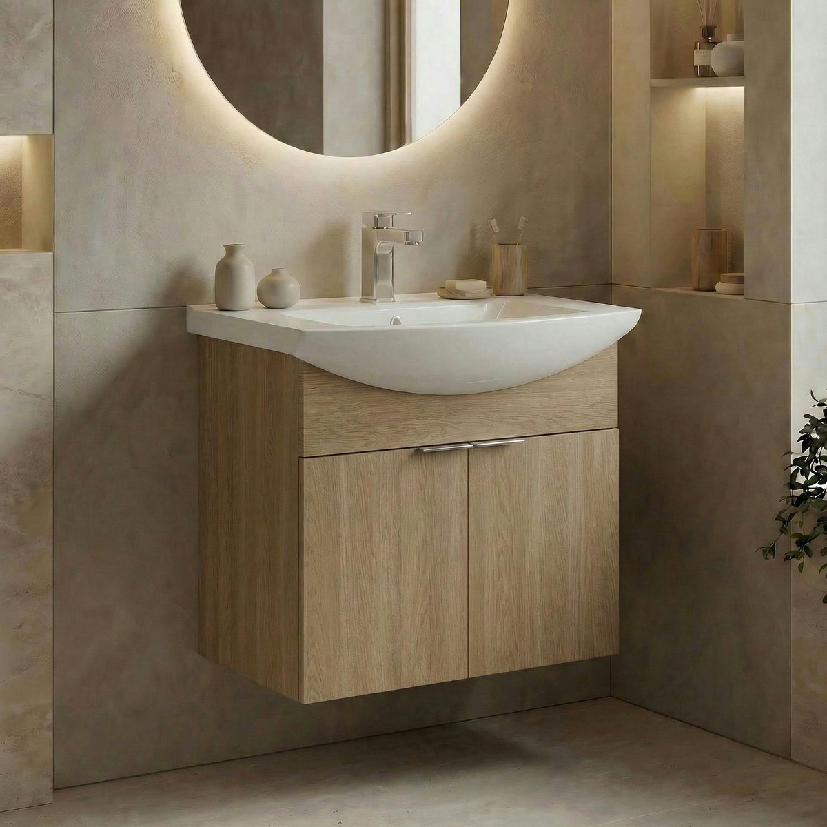 Meuble vasque suspendu 2 portes, 55 cm UMI chêne, PIER IMPORT