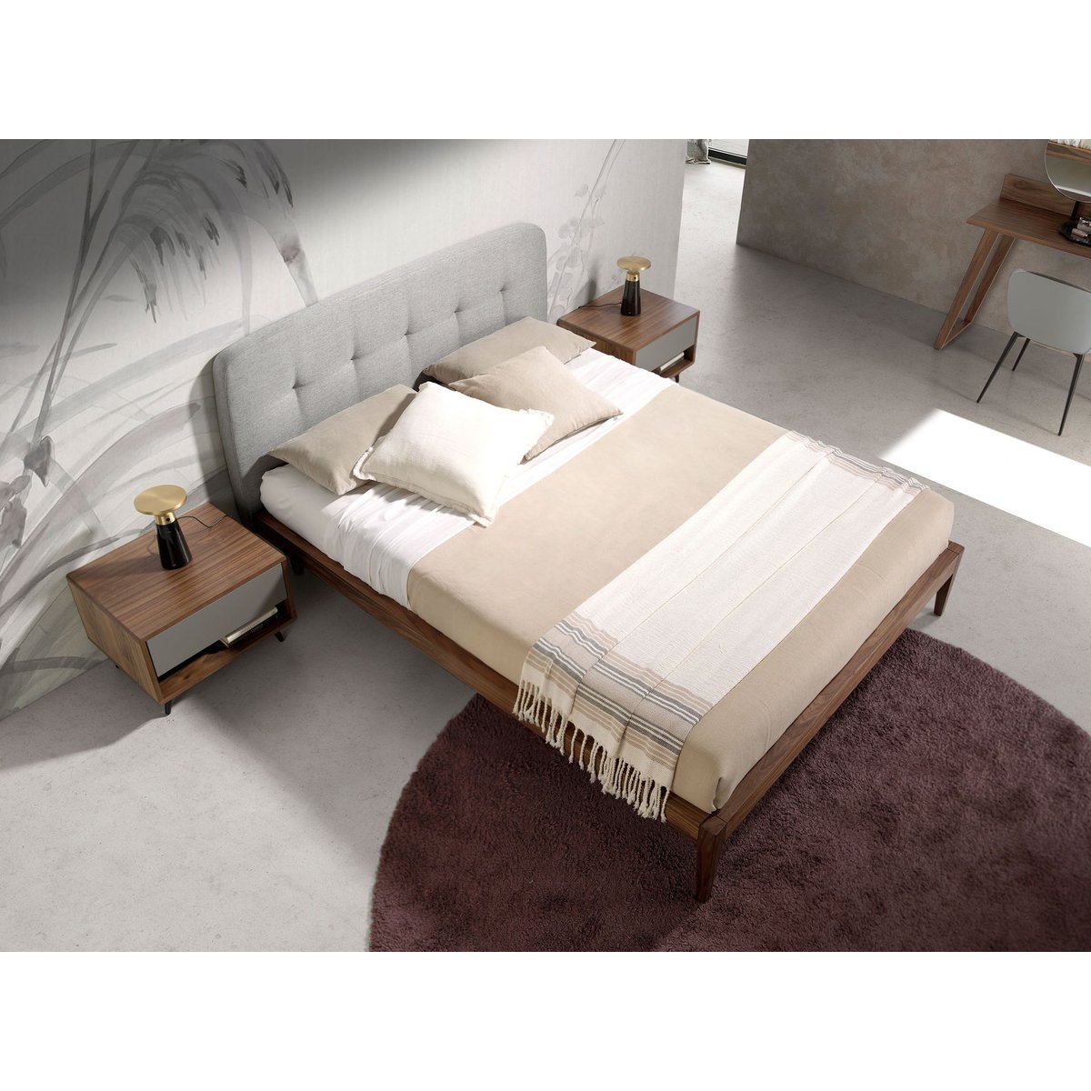 Lit tufté en tissu gris gris | noyer, ANGEL CERDA
