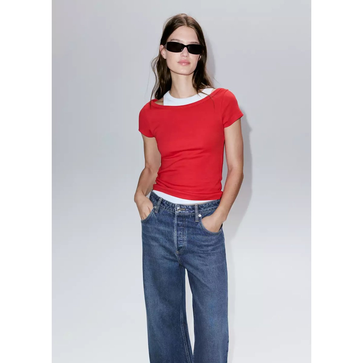 T-shirt combiné bicolore rouge, MANGO