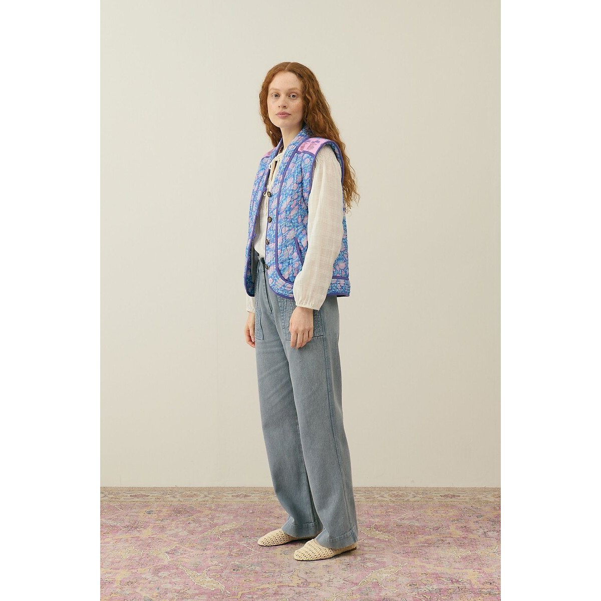 Printed Quilted Jacket with Removable Sleeves NELINA blue print, LOUISE MISHA