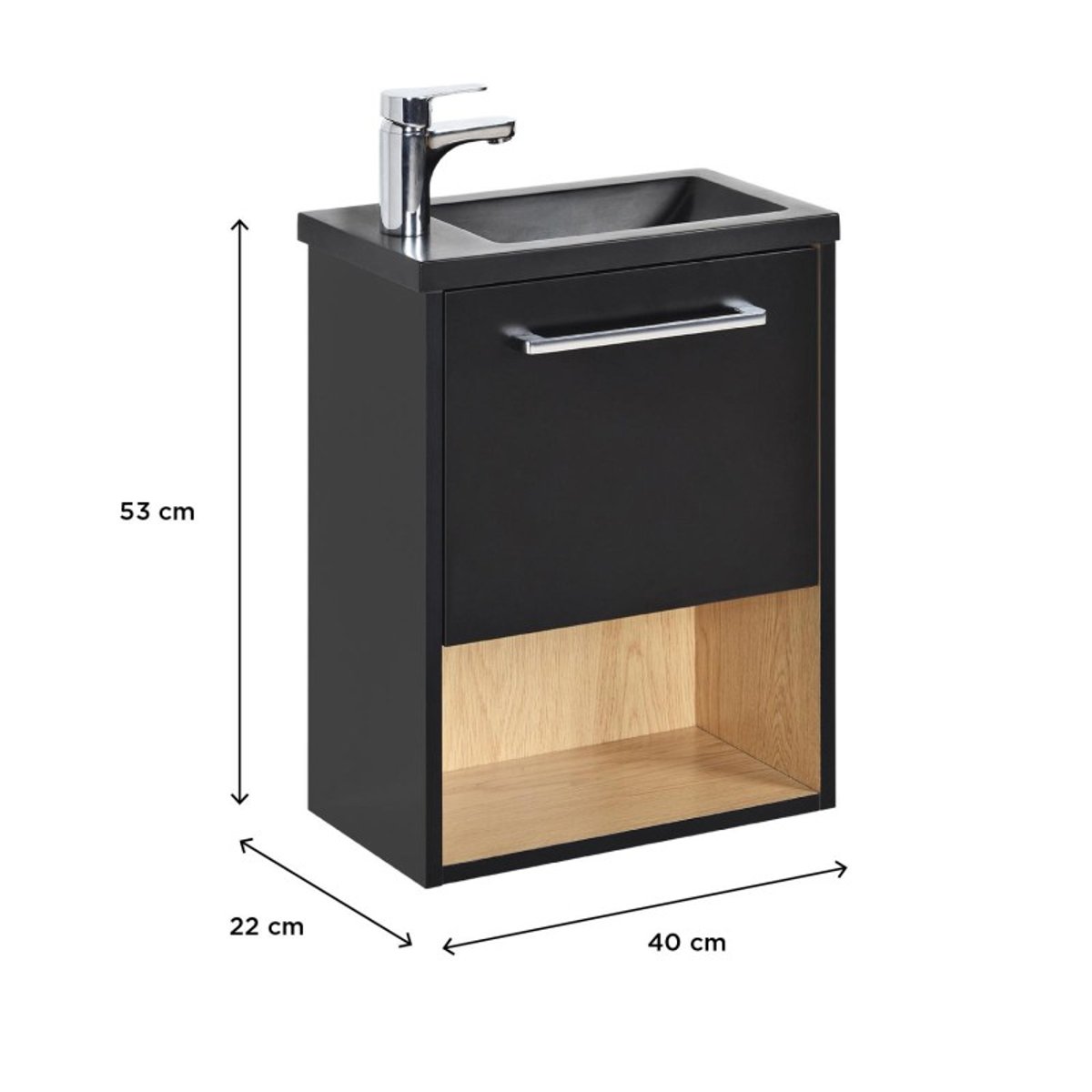 Meuble lave-mains Nika noir et chêne, MOB IN
