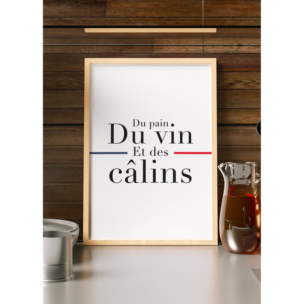 Affiche 'Du pain, du vin et des câlins...' blanc, L'AFFICHERIE