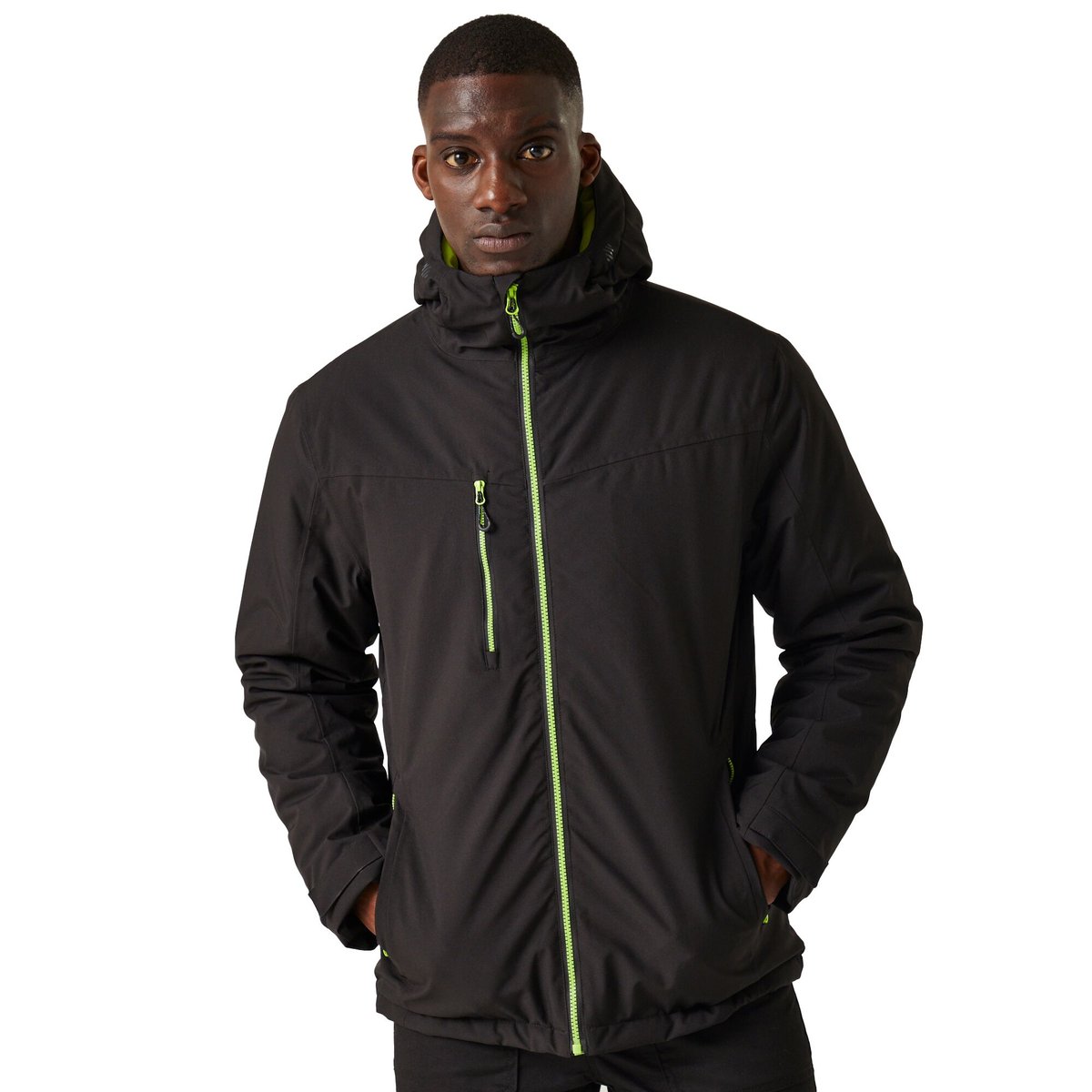 Veste imperméable isolante à capuche NAVIGATE noir / vert lime, REGATTA