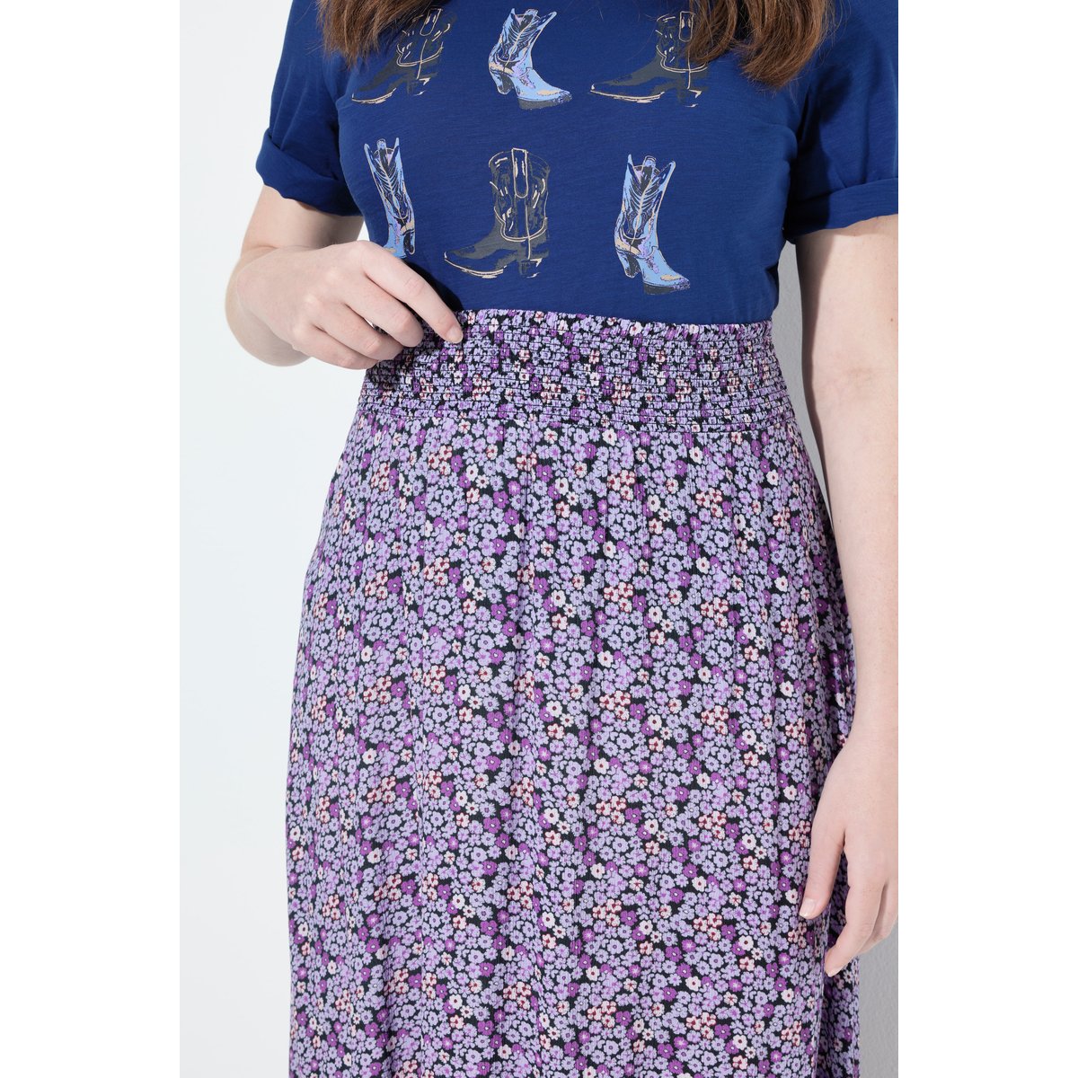 Jupe midi motif floral lavande, ULLA POPKEN