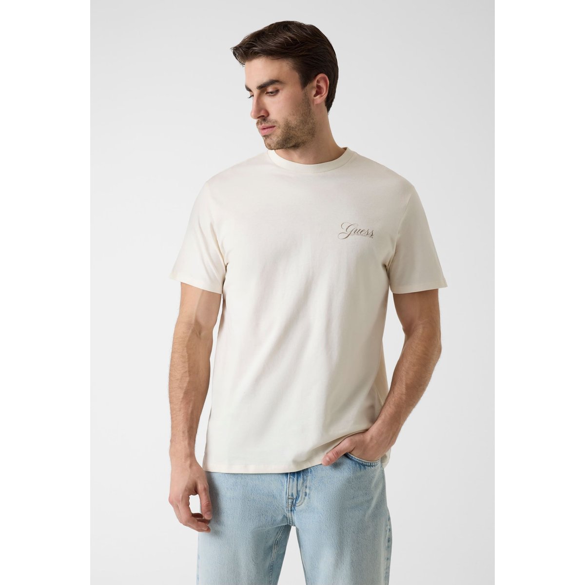 T-Shirt Avec Logo Imprimé crème, GUESS