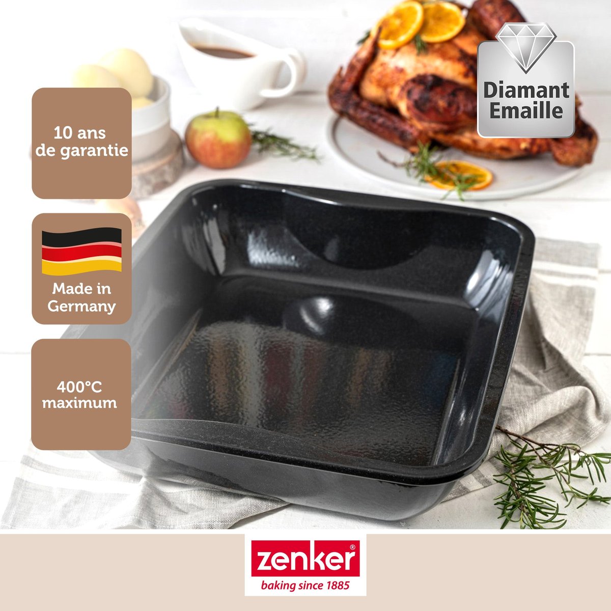 Lot de 2 plats four 40/34/8 cm émaillé SPECIAL COOKING noir, ZENKER