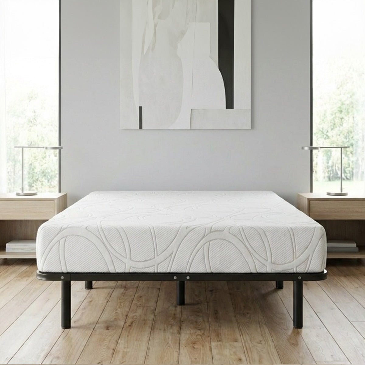 Ensemble Matelas Mémoire de forme EUPRAXIE avec Cadre à lattes blanc, OLYMPE LITERIE