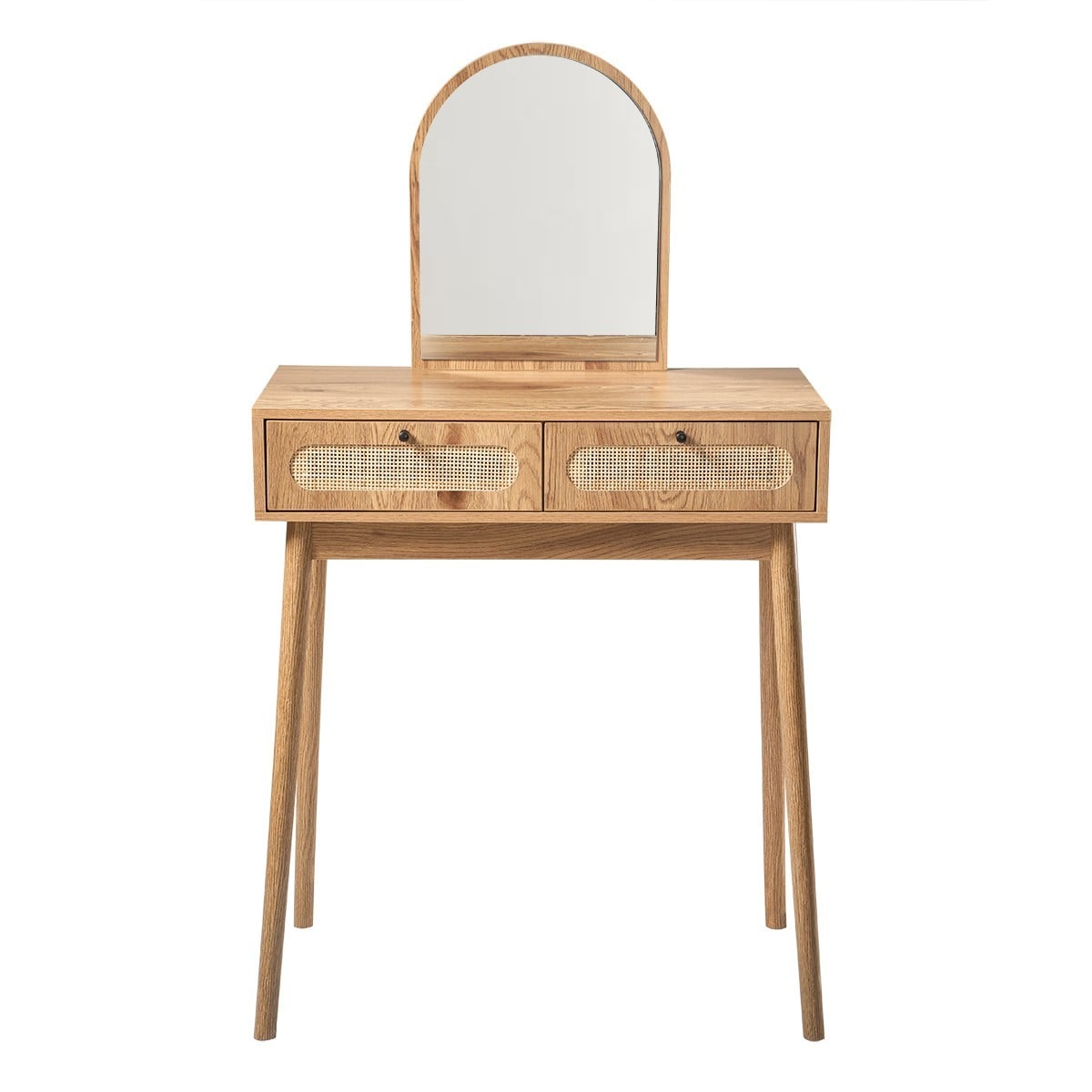 Coiffeuse miroir et 2 tiroirs en rotin ALIA bois clair, CALICOSY