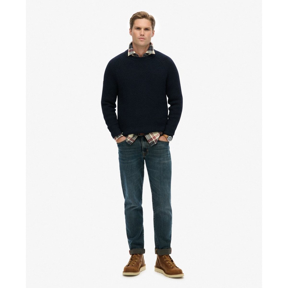 Pull épais à manches raglan bleu marine éclipse, SUPERDRY