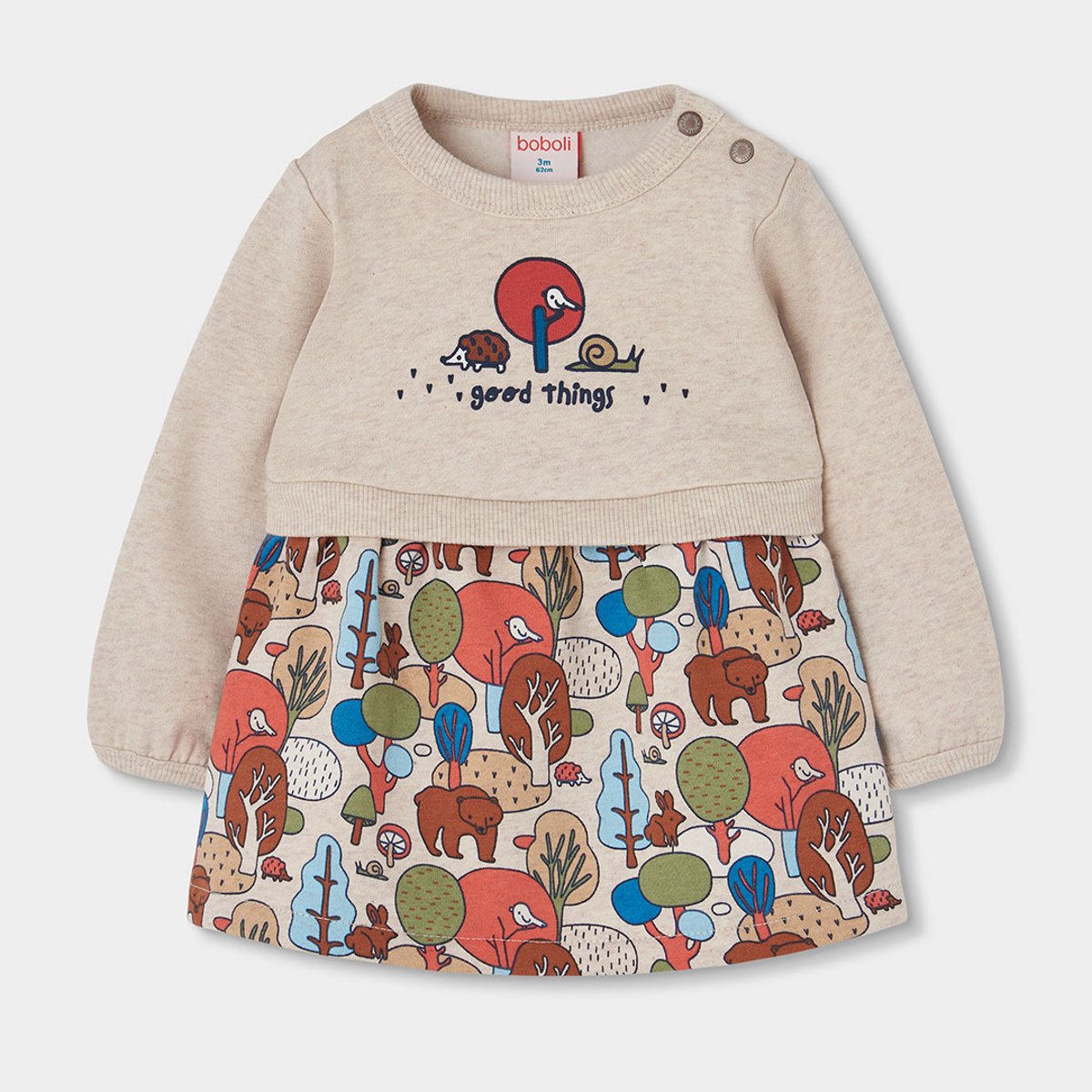 Robe molleton imprimé forêt bébé marron, BOBOLI