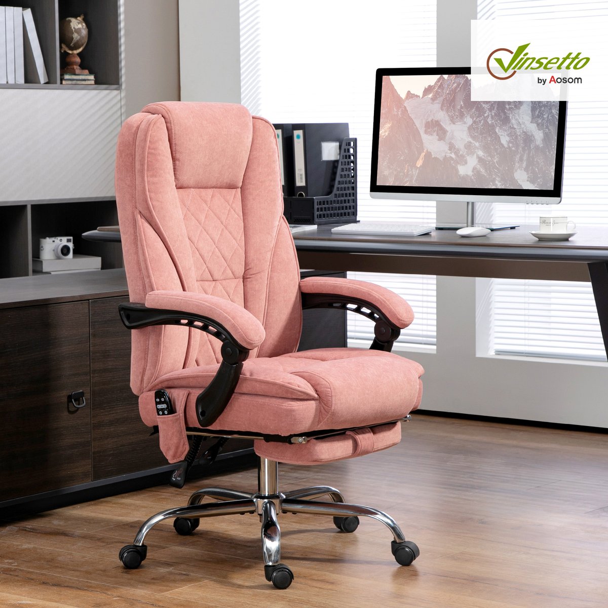 Fauteuil de bureau avec fonction massage rose, HOMCOM
