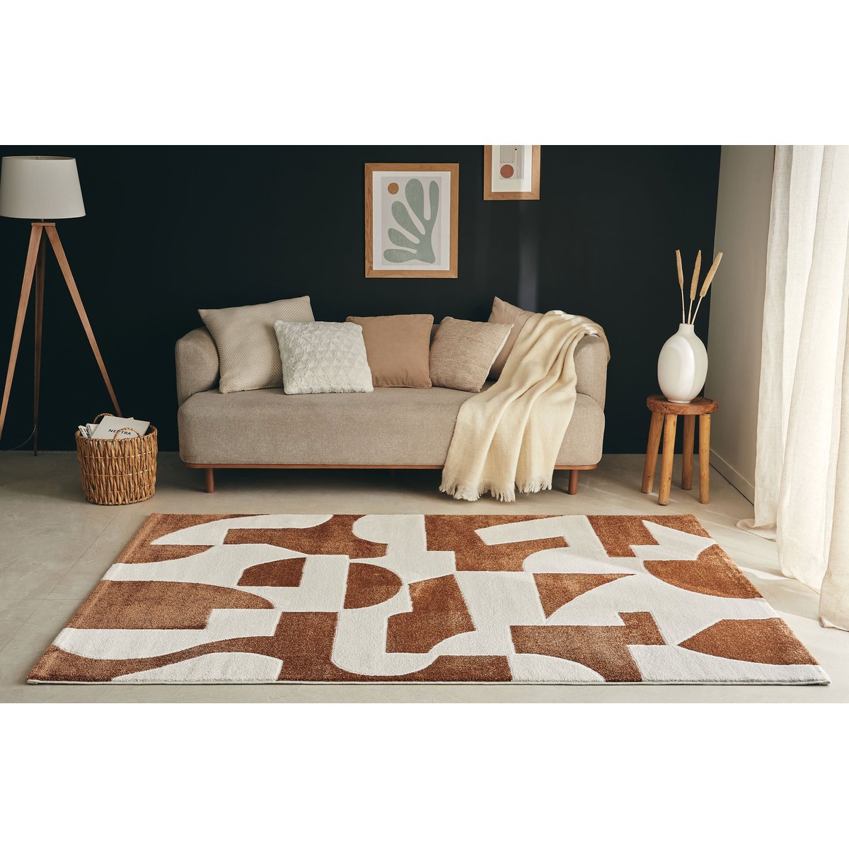 Tapis de salon motifs abstraits MEMPHIS marron, NAZAR RUGS