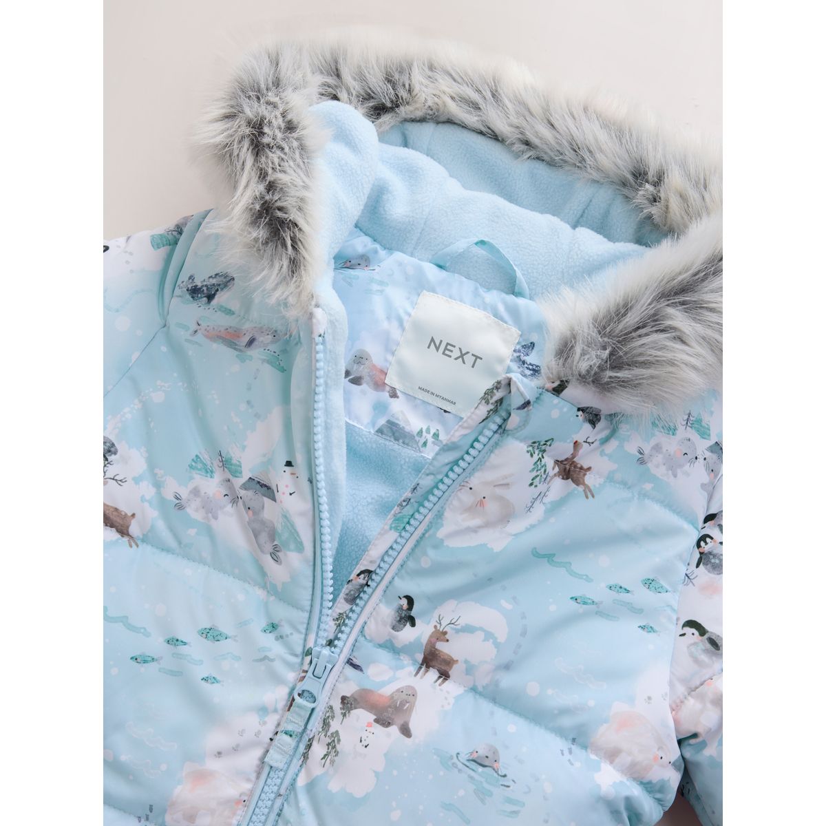 Combinaison de ski imperméable imprimée scène d'hiver bleue, NEXT