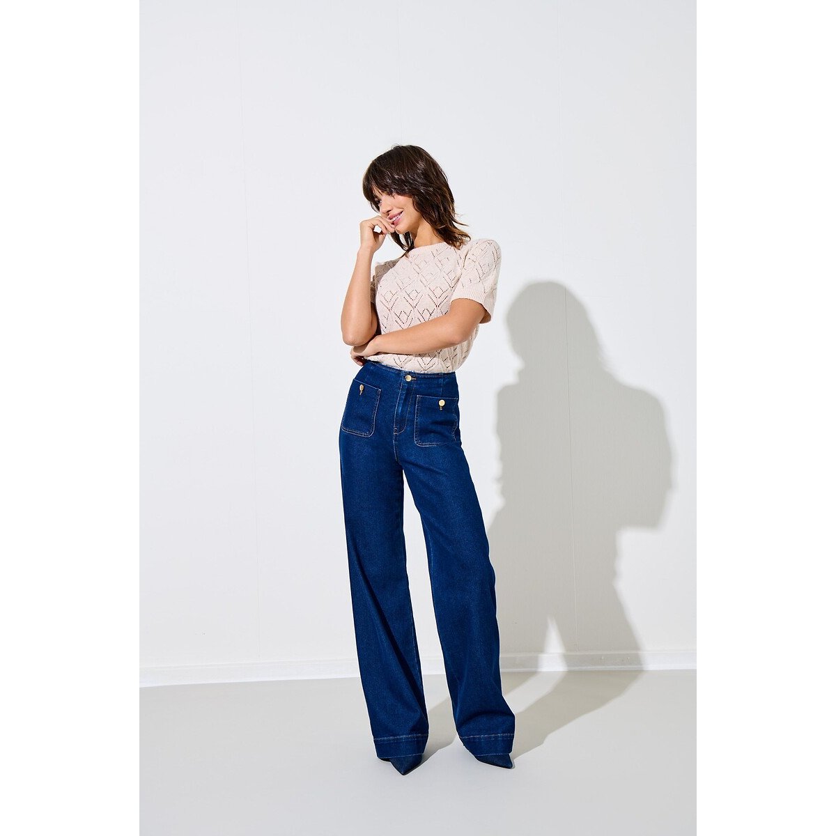 Jean large poches plaquées dark blue denim, ONLY