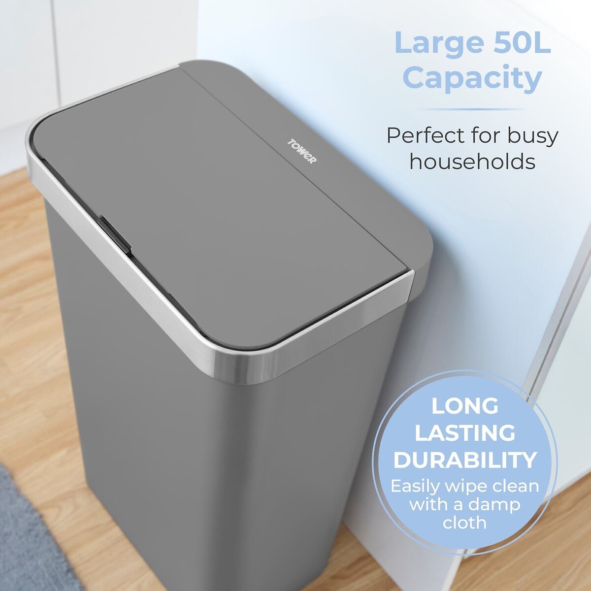 50L Rectangular ABS Sensor Bin grey, TOWER