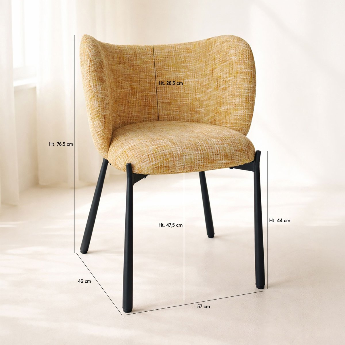 Lot de 2 fauteuils de table pied métal et tissu tweed, SUZAN ocre, NOW'S HOME