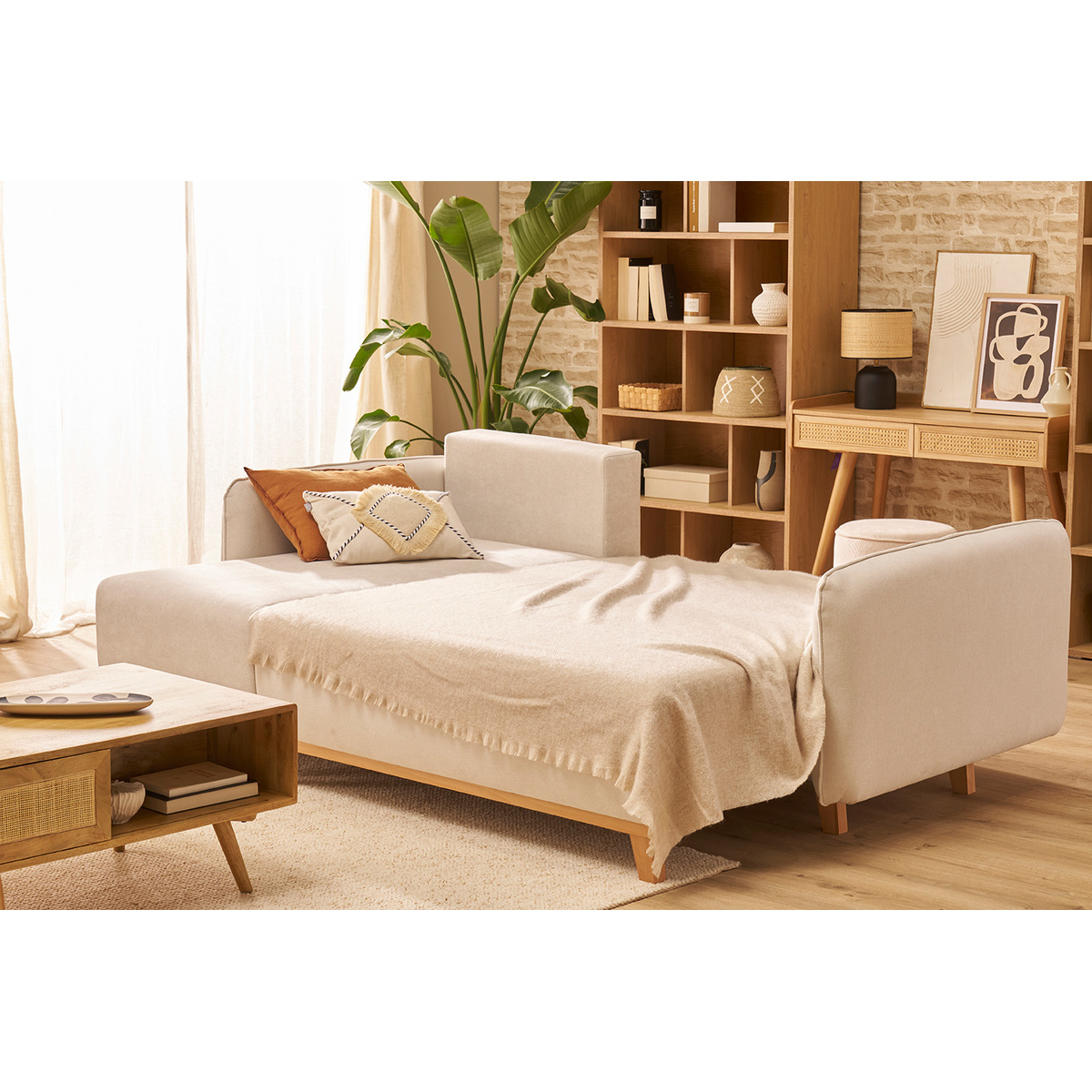 Canapé d'angle convertible et réversible 3-4 places ROMANE beige, MILIBOO